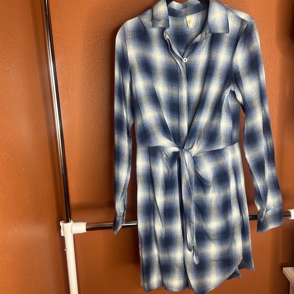 Elan Long Sleeve Blue Plaid Dress